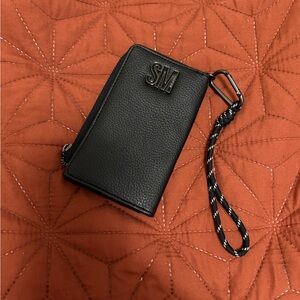 Steve Madden Black Leather Zip Pouch